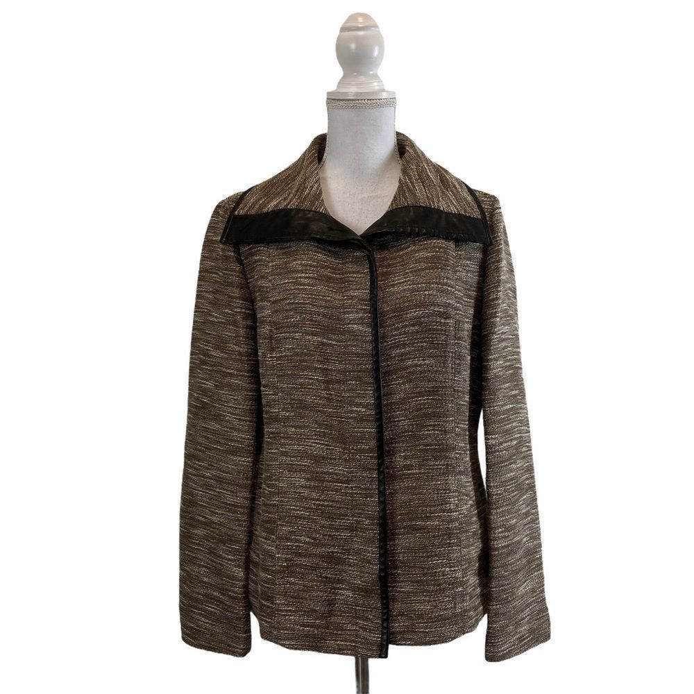 LAFAYETTE 148 Sz 10 Tweed Button Up Heathered Brown Blazer‎ Jacket